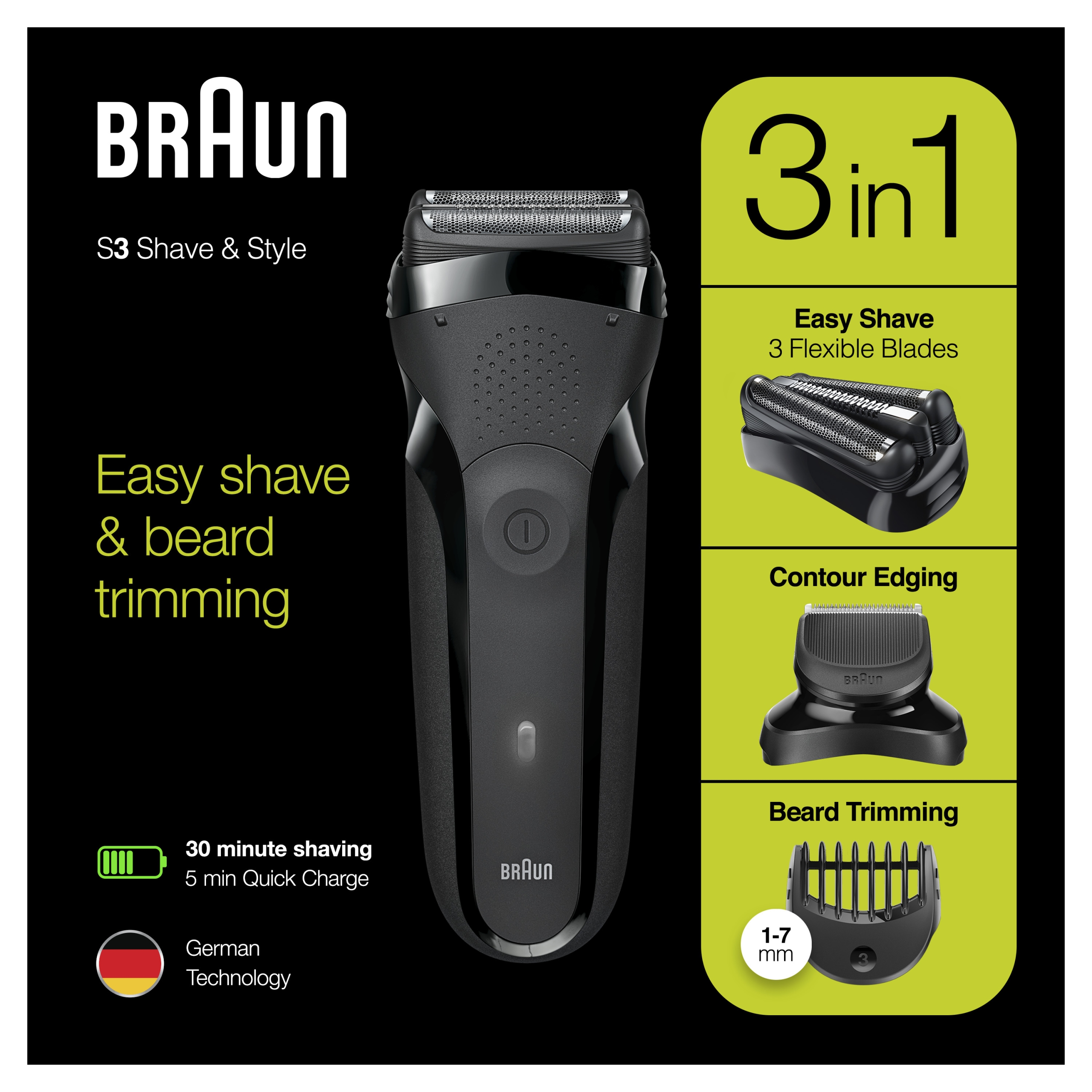 Braun Series 3 81702941 barbermaskine til ham Folie shaver Trimmer Sort Braun Series 3 81702941 barbermaskine til ham Folie shaver Trimmer Sort