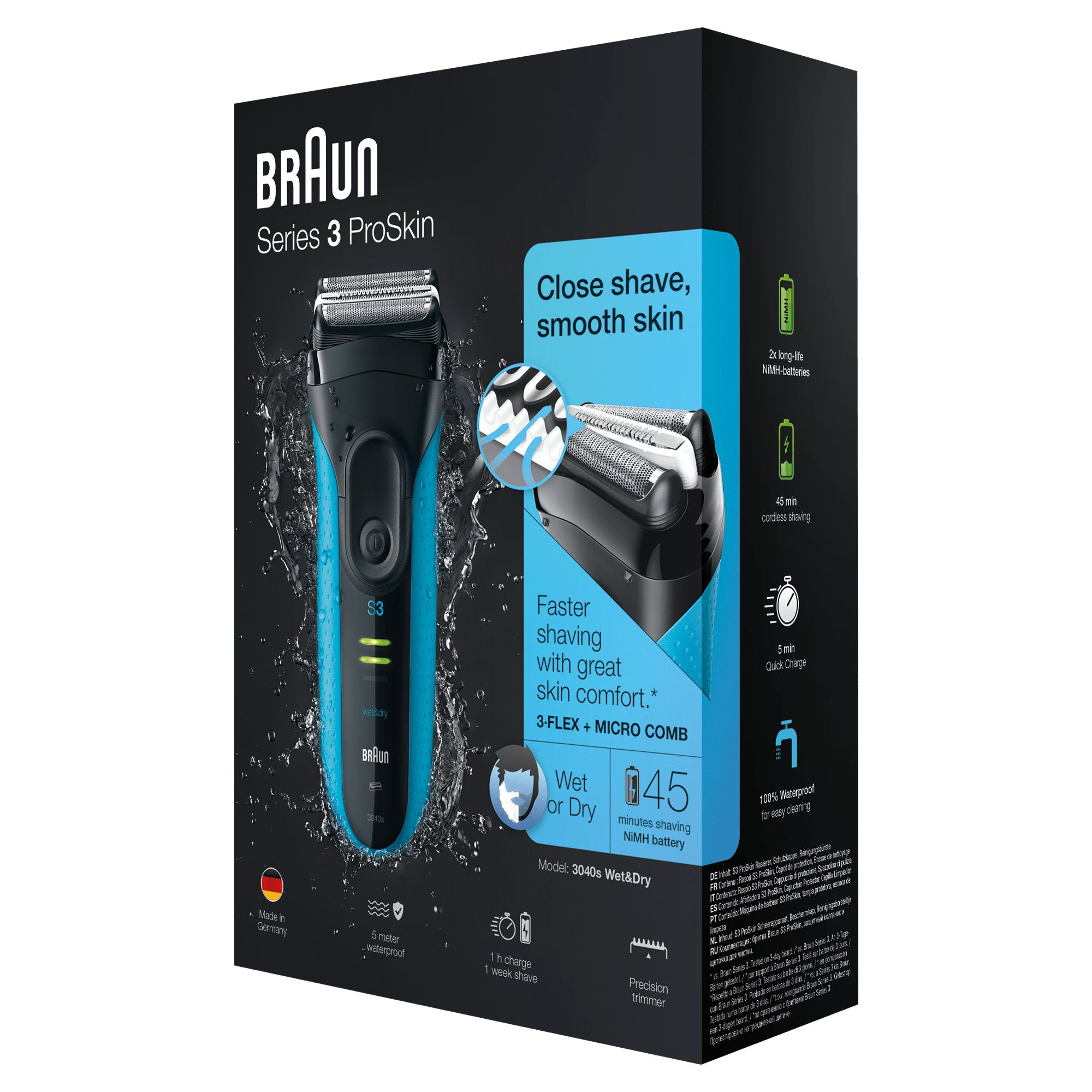 Braun Series 3 3040s Folie shaver Trimmer Sort, Blå Braun Series 3 3040s Folie shaver Trimmer Sort, Blå - Image 7