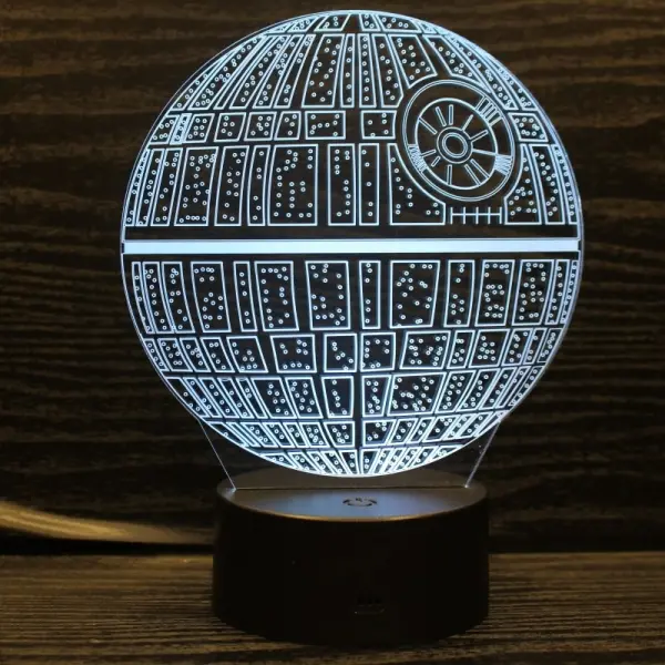 Dødsstjernen 3D lampe. Natlampe med en sej Dødsstjerne.