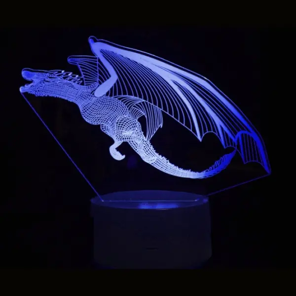 Drage 3D lampe. Sej og skræmmende drage lampe i 7 farver.