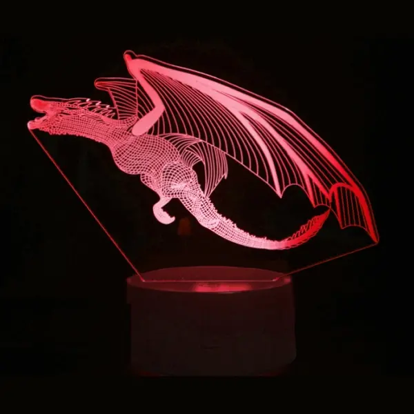 Drage 3D lampe. Sej drage natlampe. Farveskift mellem 7 farver. - Image 7