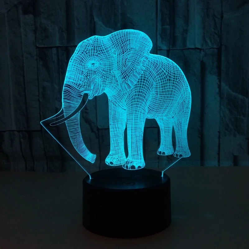 Elefant 3D lampe. Natlampe med en stor flot elefant. Farveskift mellem 7 farver. Elefant 3D lampe. Natlampe med en stor flot elefant. Farveskift mellem 7 farver. - Billede 3