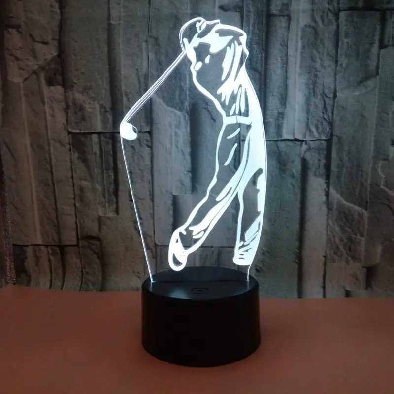 Flot Golf 3D lampe. Lysende golfspiller. Farveskift mellem 7 farver.