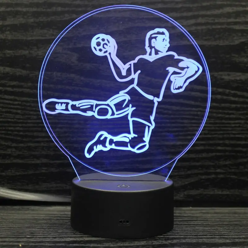 Flot håndbold 3D lampe. Lysende håndboldspiller. Farveskift mellem 7 farver.