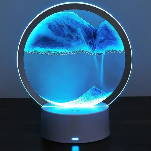 3D LED lampe med dynamisk bevægeligt sand. 7x farverskift.