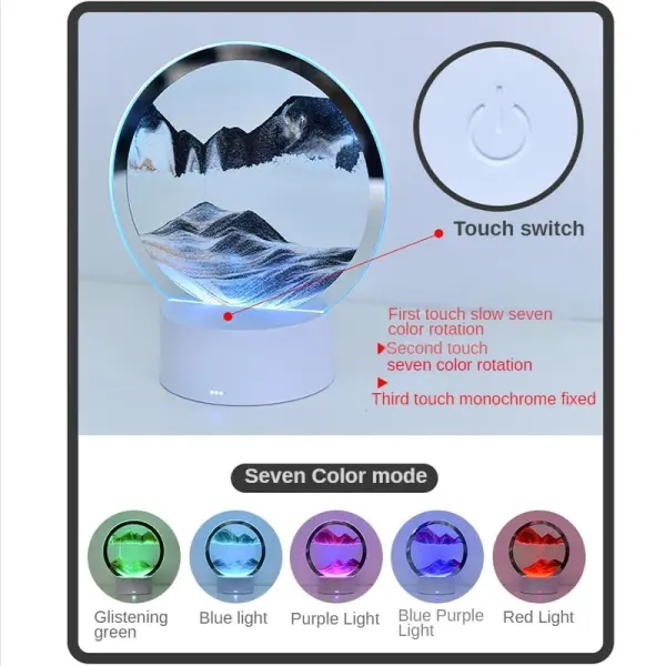 3D LED lampe med dynamisk bevægeligt sand. Farveskift mellem 7 farver. - Image 8