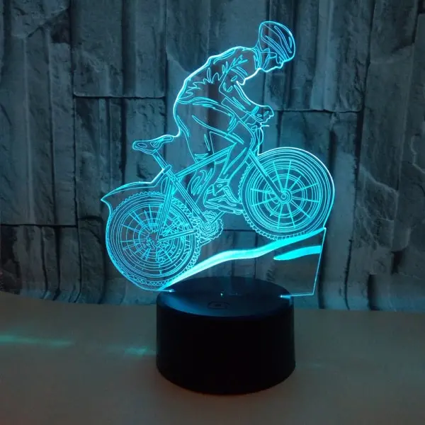 Mountainbike 3D lampe. Sej lysende mountainbike rytter. Farveskift mellem 7 farver.