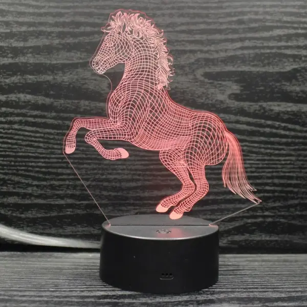 Stejlende hest 3D lampe. Natlampe med en flot Stejlende hest. Farveskift mellem 7 farver. - Image 7