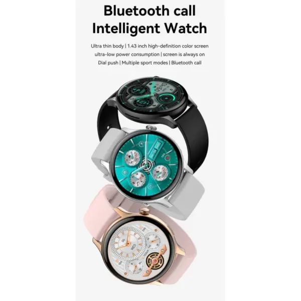HK85 Smartwatch. Rund 1.43" AMOLED HD Touch Screen. Silver. - Image 16