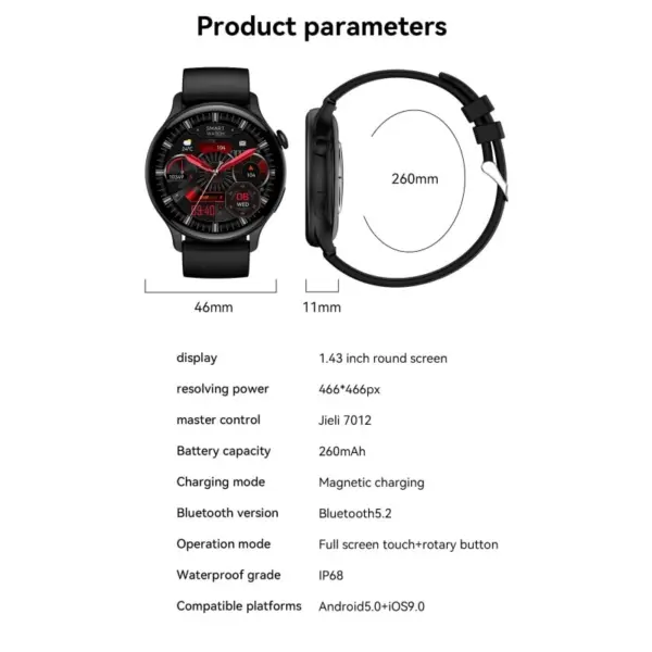 HK85 Smartwatch. Rund 1.43" AMOLED HD Touch Screen. Silver. - Image 25