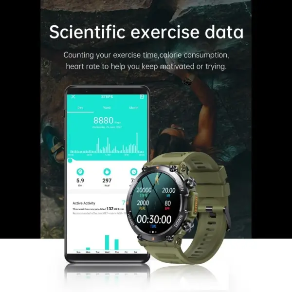 K56PRO Touch Screen Smartwatch. Sejt aktivitetsur med 1.39" IPS-skærm. Jungle Green. - Image 11