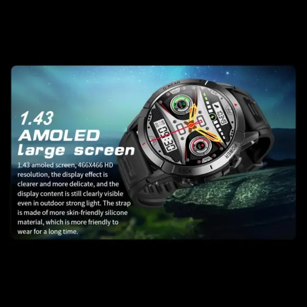 NX10 AMOLED HD Touch Screen Smartwatch. 1.43" aktivitets ur. Obsidian Black. - Image 19