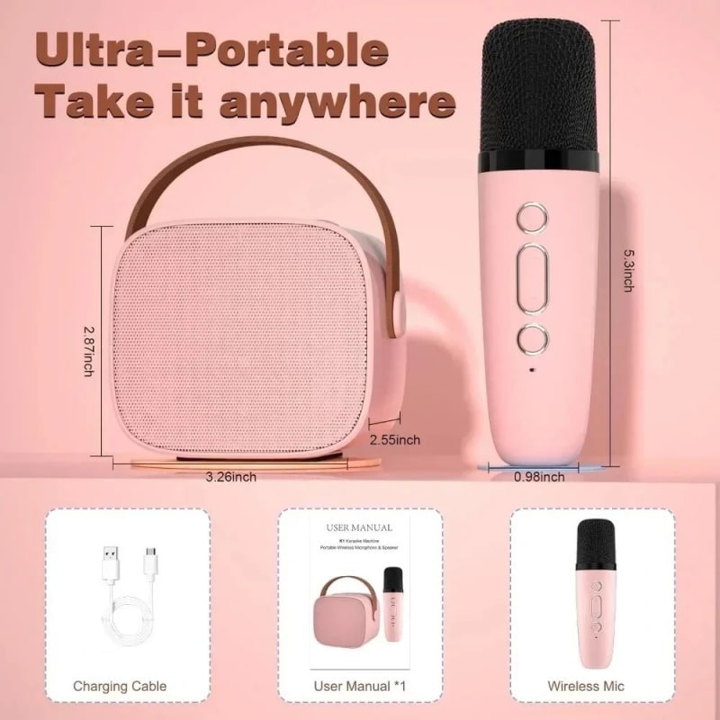 Super Sjov Karaoke Højtaler med Én Mikrofon. Perfekt til Fest og Farver. Pink Super Sjov Karaoke Højtaler med Én Mikrofon. Perfekt til Fest og Farver. Pink - Image 2