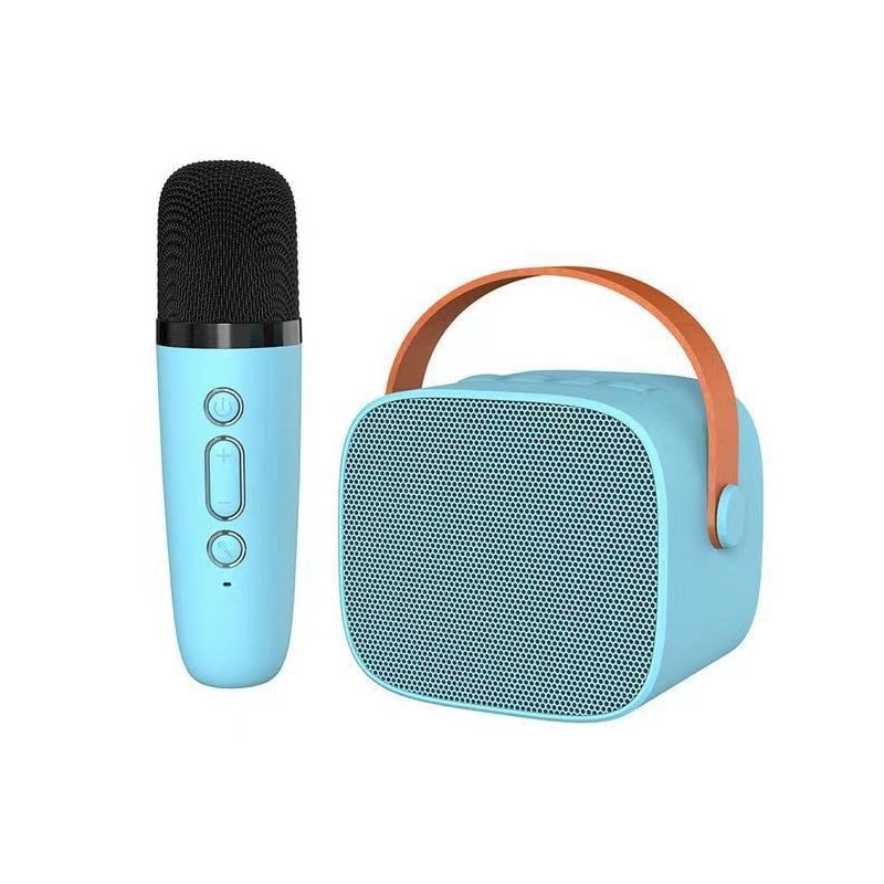 Super Sjov Karaoke Højtaler med Én Mikrofon. Perfekt til Fest og Farver. Blå Trådløs Karaoke Højtaler med Mikrofon. TIl den perfekte fest. Blå