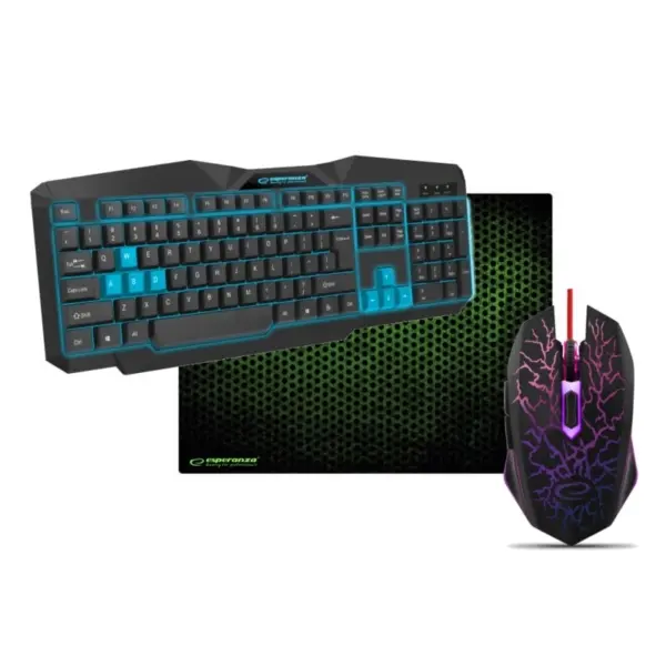 Esperanza 3 i 1 Gaming pakke. LED tastatur, LED mus & måtte.