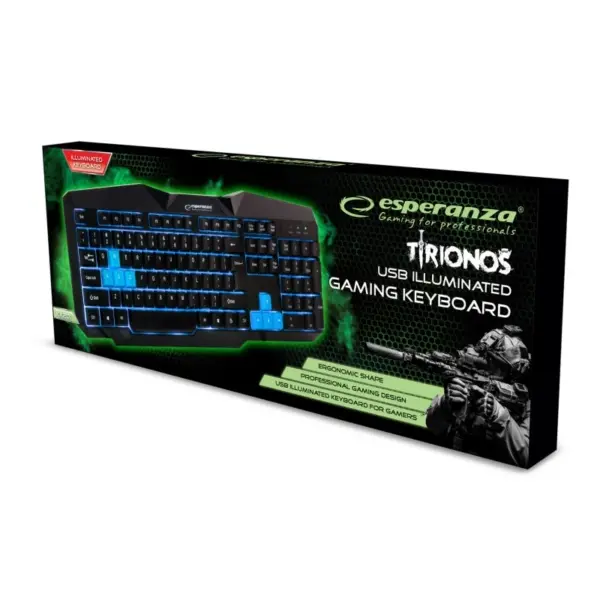 Esperanza TIRIONOS LED-oplyst USB Gaming Tastatur. EGK201B. Blå. - Image 2