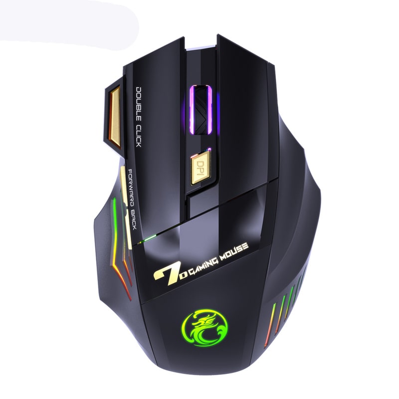iMice X7 7D Gaming Mus. Fed Trådløs Gamer Mus med 7-farvet RGB-lys og 3200 DPI