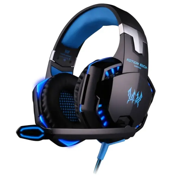 KOTION EACH G2000 Pro Gaming Headset. Mikrofon og LED lys. Blå.