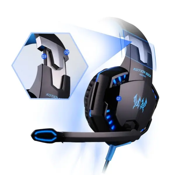 KOTION EACH G2000 Pro Gaming Headset med mikrofon. Super lyd og cool LED lys. Blå. - Image 4