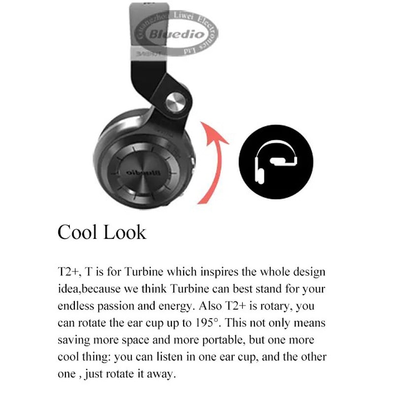 Bluedio T2+ Trådløse Hovedtelefoner med 40 timers Batteritid. Hvid Bluedio T2+ Trådløse Hovedtelefoner med 40 timers Batteritid. Hvid - Image 5