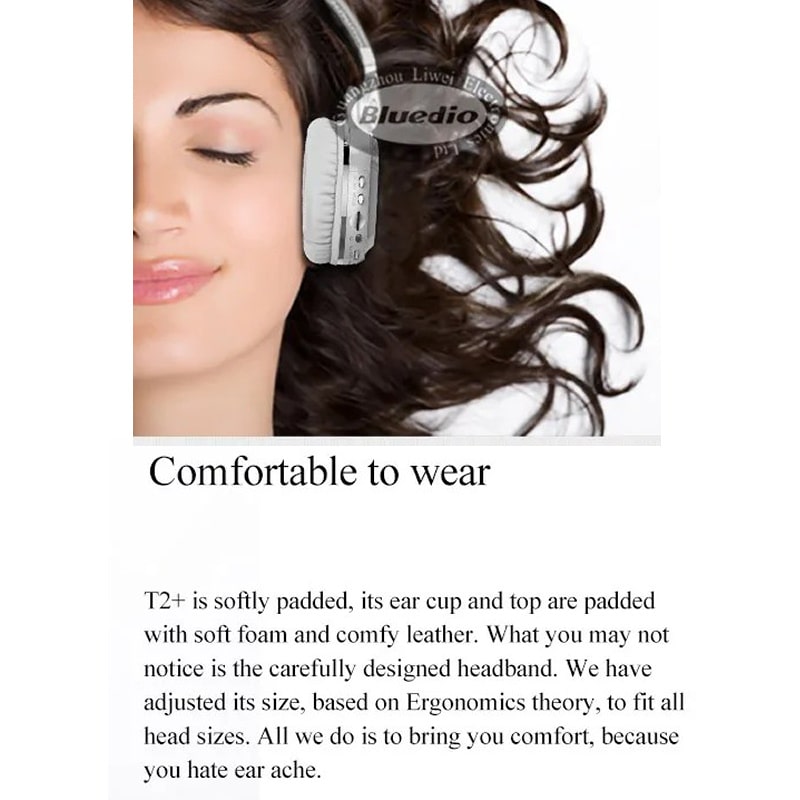Bluedio T2+ Trådløse Hovedtelefoner med 40 timers Batteritid. Hvid Bluedio T2+ Trådløse Hovedtelefoner med 40 timers Batteritid. Hvid - Image 6