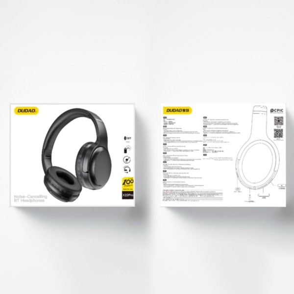 DUDAO X22Pro Hovedtelefoner med Aktiv Støjreduktion ANC. Trådløst eller med Kabel. Sort - Image 3