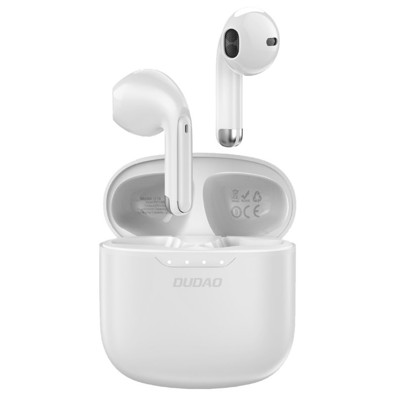 Dudao U18 Trådløse Høretelefoner med Ægte TWS og Opladningsetui. Hvid Fede Trådløse Høretelefoner med Ægte TWS. Køb Dudao U18. Hvid