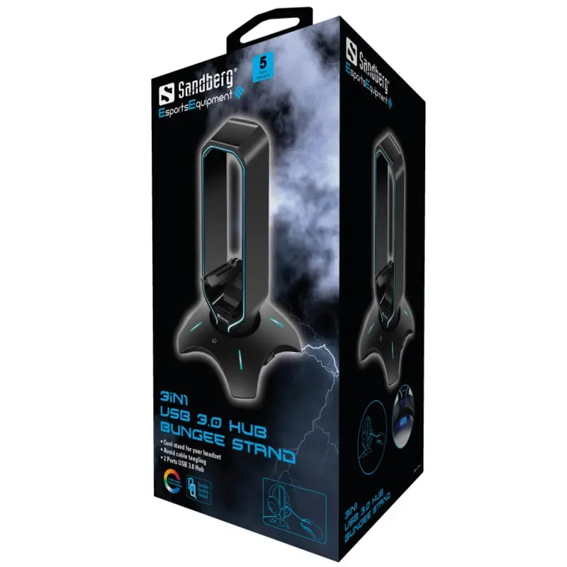 Sandberg 3i1 Headset stand med USB 3.0 Hub samt Bungee funktion. Sandberg 3i1 Headset stand med USB 3.0 Hub samt Bungee funktion. - Image 2