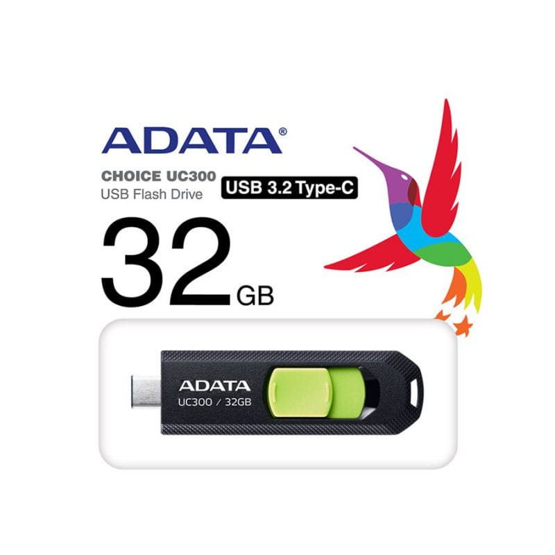 ADATA UC300 USB-C USB Flashdrive 32GB USB 3.2 Gen 1 – Sort/Grøn ADATA UC300 32GB USB-C USB 3.2 USB Stick – Sort/Grøn