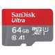 SanDisk Ultra microSDXC 64GB Hukommelseskort – 140 MB/s, A1, Class 10 inkl. SD-adapter SanDisk Ultra microSDXC 64GB UHS-I / Class10. På lager her.