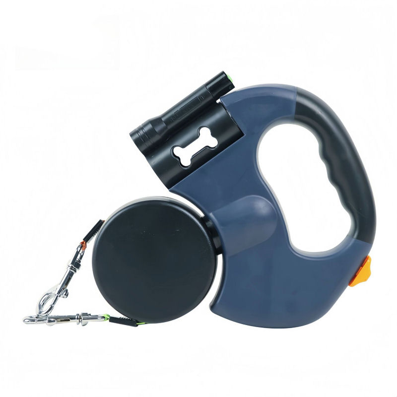 Dobbelt Udtrækkelig Hundeline 2 x 3 m med LED & 360° Drejeled – Navy Blue Dobbelt Udtrækkelig Hundeline 2 x 3 m - Navy Blue