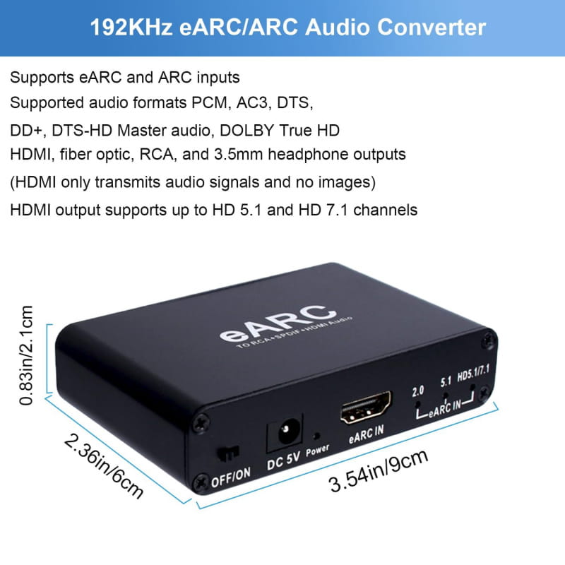 eARC/ARC Audio Konverter – HDMI til Optisk, RCA & 3.5mm eARC/ARC Audio Konverter – HDMI til Optisk, RCA & 3.5mm - Billede 10