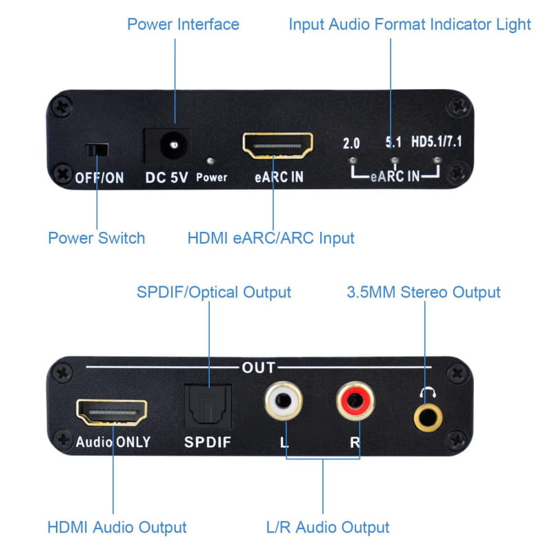 eARC/ARC Audio Konverter – HDMI til Optisk, RCA & 3.5mm eARC/ARC Audio Konverter – HDMI til Optisk, RCA & 3.5mm - Billede 9
