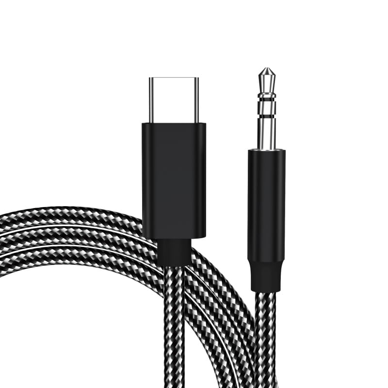 USB-C til 3.5 mm Minijack Audiokabel. Kvalitets Kevlar-flettet kabel. Sort USB-C til 3.5 mm Minijack Audiokabel. Kvalitets kabel. 115cm