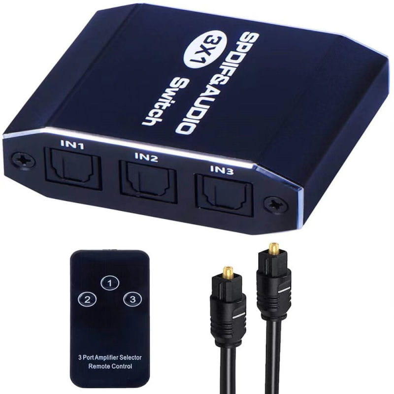 Digital Optisk Lydswitch 3 Indgange til 1 Udgang med Fjernbetjening Digital Optisk Lydswitch 3x1 SPDIF Toslink Switch
