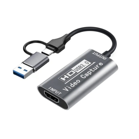 2-i-1 Video Capture Videooptager. USB-A/USB-C til HDMI Adapter. 4K Input og Full HD Output. 2-i-1 Video Capture Videooptager. USB-C til HDMI Adapter.