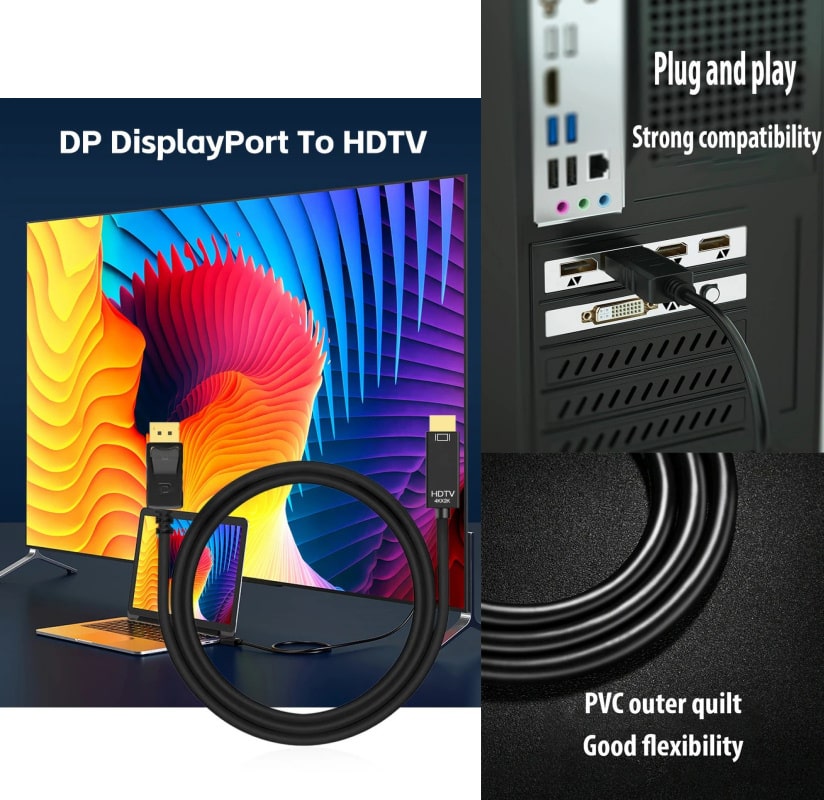 DisplayPort til HDMI Kabel. DP til HDMI i Full HD. 1.8m DisplayPort til HDMI Kabel. DP til HDMI i Full HD. 1.8m - Image 6