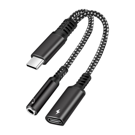 USB-C til 3,5 mm Audio Adapter med Hurtig Opladning – Oplad & Lyt Samtidig - Sort USB-C til 3,5 mm Adapter m Opladning | Oplad & Lyt Samtidig. Sort