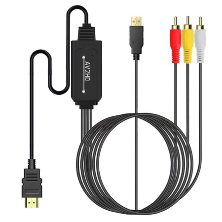 AV til HDMI Adapter Kabel 1080P til DVD, VHS, Kamera og Retrospil – 1.8 m AV til HDMI Adapter Kabel 1080P | RCA til HDMI. 1.8m