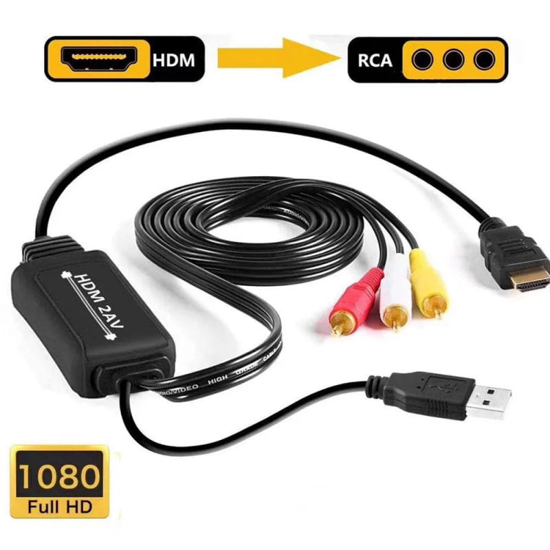 HDMI til AV/RCA Adapter – Til TV, VHS og Projektor – 1,8 m HDMI til AV/RCA Adapter – Til TV, VHS og Projektor – 1,8 m - Billede 2
