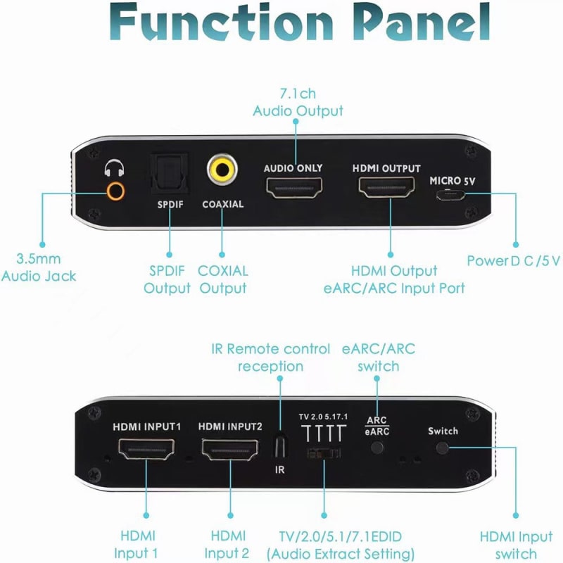HDMI 2.1 Switch med lydudtræk (Audio Extractor) – ARC/eARC – 8K/30Hz & 4K/120Hz – Optisk & Coaxial lydudgang HDMI 2.1 Switch med lydudtræk (Audio Extractor) – ARC/eARC – 8K/30Hz & 4K/120Hz – Optisk & Coaxial lydudgang - Image 9