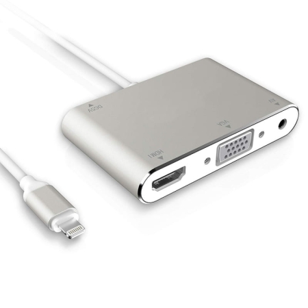 Lightning til HDMI & VGA Adapter – iPhone/iPad Skærmadapter med Lyd (1080p HD) - Silver Lightning til HDMI & VGA Adapter – iPhone/iPad Skærmadapter