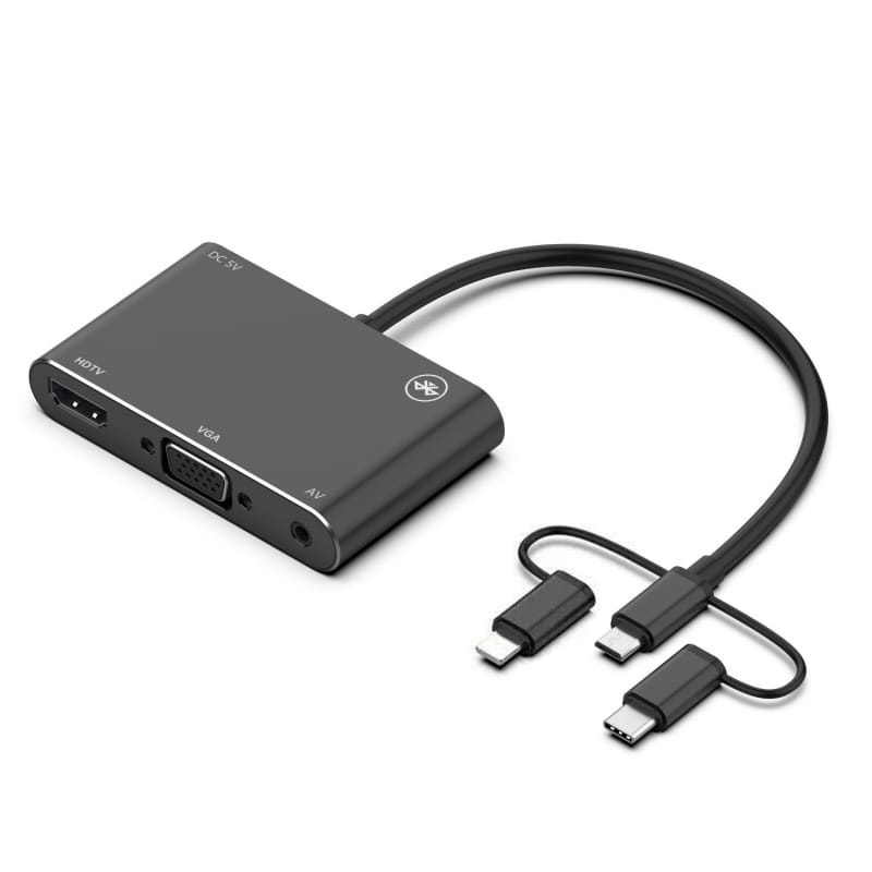 Universal Mobil & Tablet til TV Adapter  -  HDMI, VGA & AV (iPhone & Android) - Sort