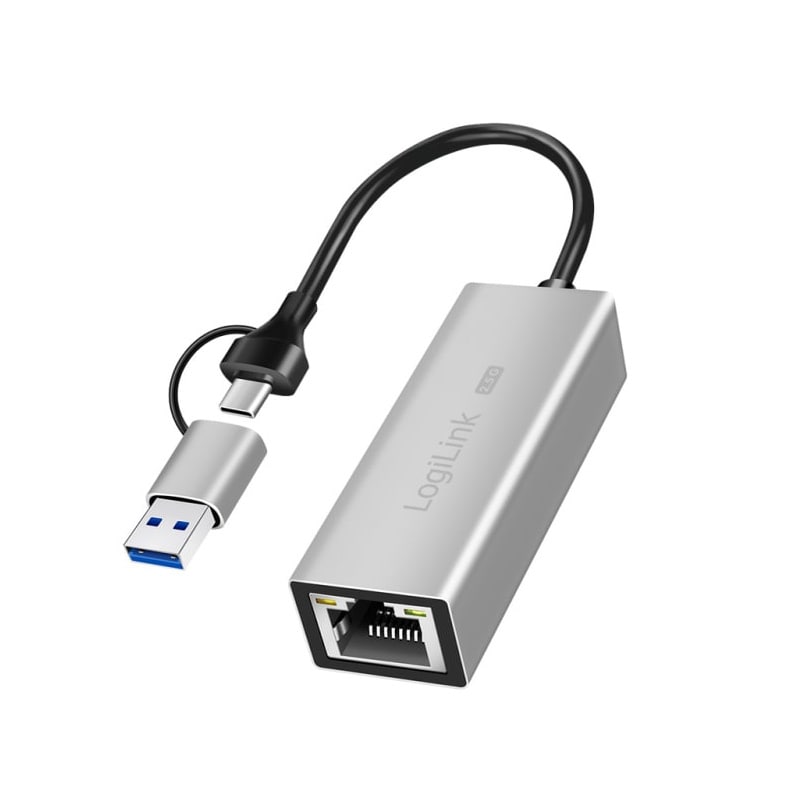 LogiLink USB-A/-C til 2,5G LAN-adapter. Perfekt til streaming, gaming og hjemmekontor LogiLink USB-A/-C til 2,5G LAN-adapter. Streaming, gaming mm
