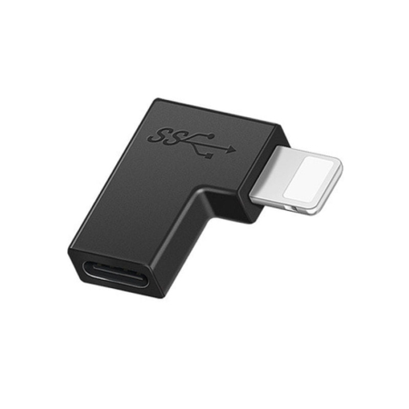 USB-C Hun til Lightning Han Adapter 90° Vinklet – Opladning & Synkronisering – Sort 90° Lightning til USB-C Adapter | Opladning & Dataoverførsel