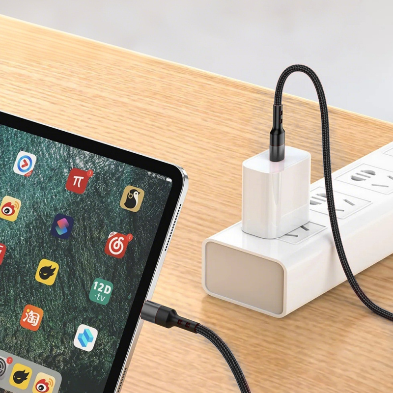 Flettet USB-C til Lightning-kabel. 9V, 20W hurtig opladning. Sort. 2 m. Flettet USB-C til Lightning-kabel. 9V, 20W hurtig opladning. Sort. 2 m. - Image 4