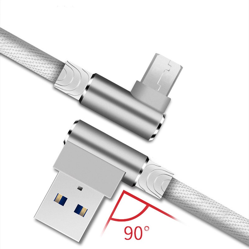Flettet Micro-USB opladerkabel til USB-A. Han-Han. Vinklet. 2 meter. Hvid. Flettet Micro-USB opladerkabel til USB-A. Han-Han. Vinklet. 2 meter. Hvid. - Image 2