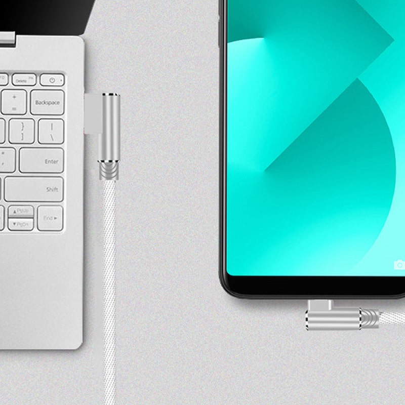 Flettet Micro-USB opladerkabel til USB-A. Han-Han. Vinklet. 2 meter. Hvid. Flettet Micro-USB opladerkabel til USB-A. Han-Han. Vinklet. 2 meter. Hvid. - Image 3