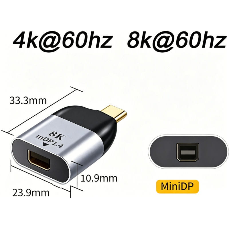 USB-C Han til Mini DisplayPort Hun Adapter 8K – DP1.4 Converter til 4K/8K Skærm – Grå/Sort USB-C Han til Mini DisplayPort Hun Adapter 8K – DP1.4 Converter til 4K/8K Skærm – Grå/Sort - Billede 12