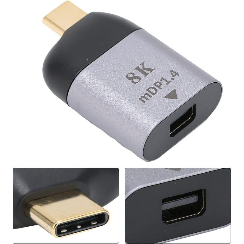 USB-C Han til Mini DisplayPort Hun Adapter 8K – DP1.4 Converter til 4K/8K Skærm – Grå/Sort USB-C Han til Mini DisplayPort Hun Adapter 8K – DP1.4 Converter til 4K/8K Skærm – Grå/Sort - Billede 3